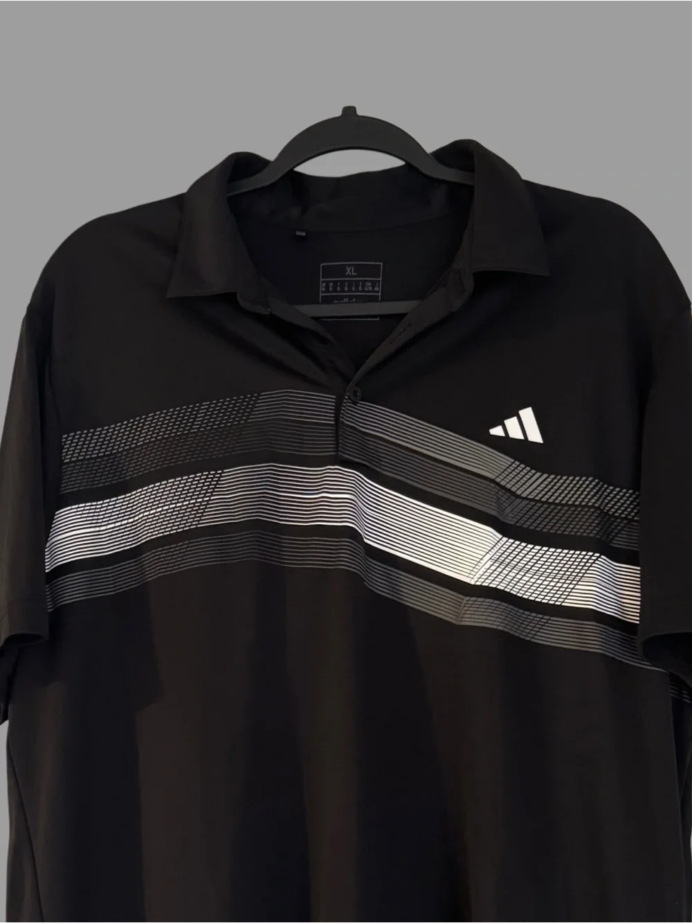 adidas Black Polo with White and Gray Stripe Graphic